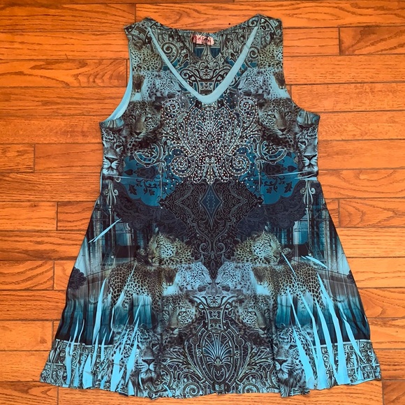 Reina Tops - ✨Host Pick✨Reina Blue Tiger Design Top with Jewels